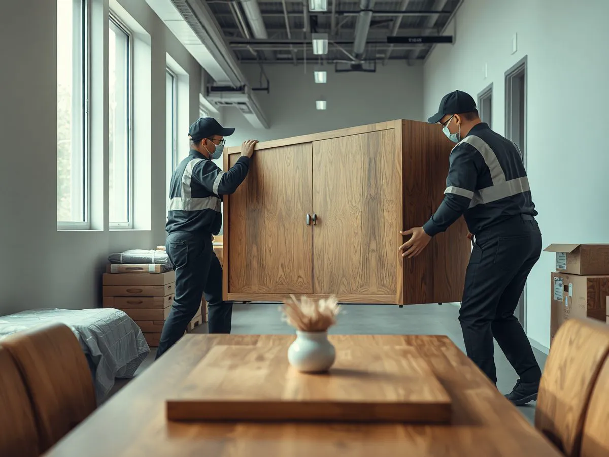 德萨实木家具配送安装团队搬运家具场景